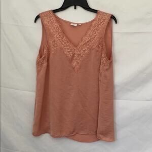 New Directions Blush Pink Crochet V-Neck Tank